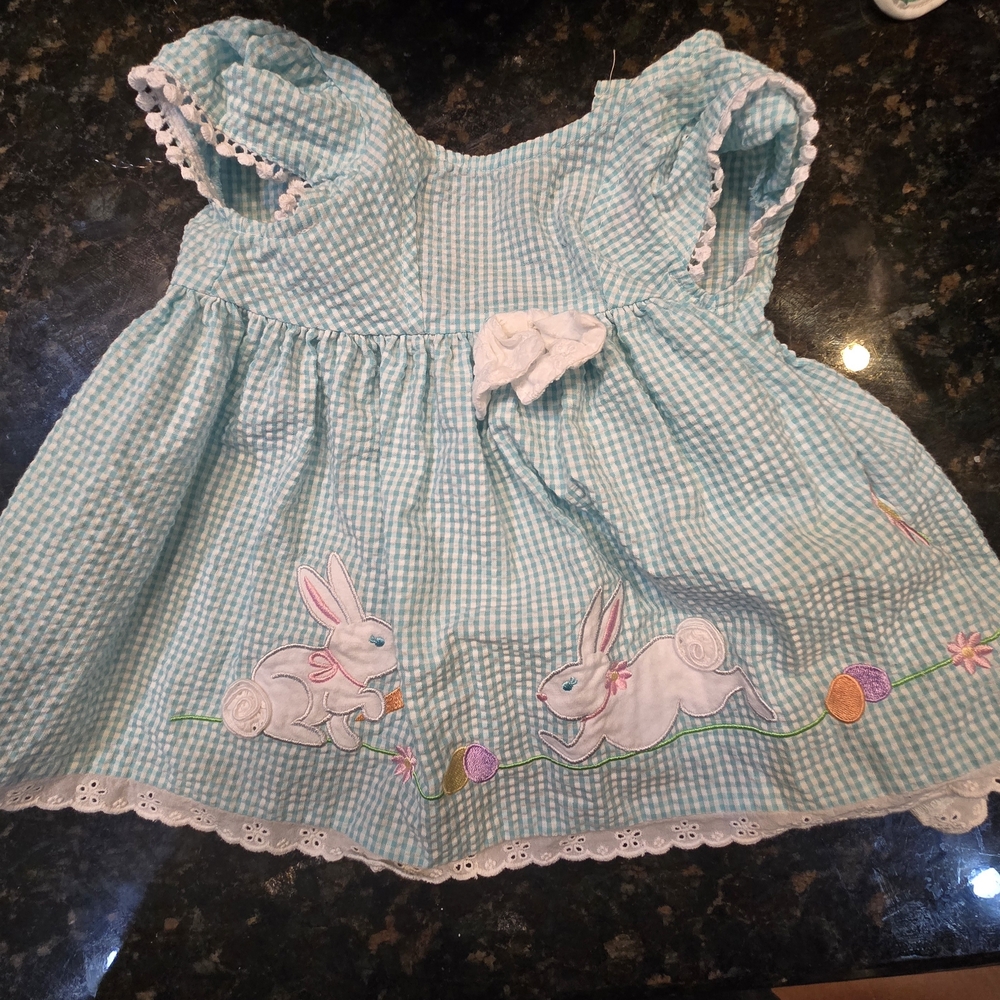 Good Lad Blue Gingham Dress with Bunny Design